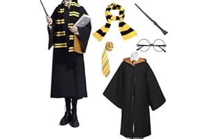 YLYGJGL Magical School Hooded Cloak Adult Teens, Magic Wand, Scarf, Glasses, Tie five-piece set for Halloween cosplay