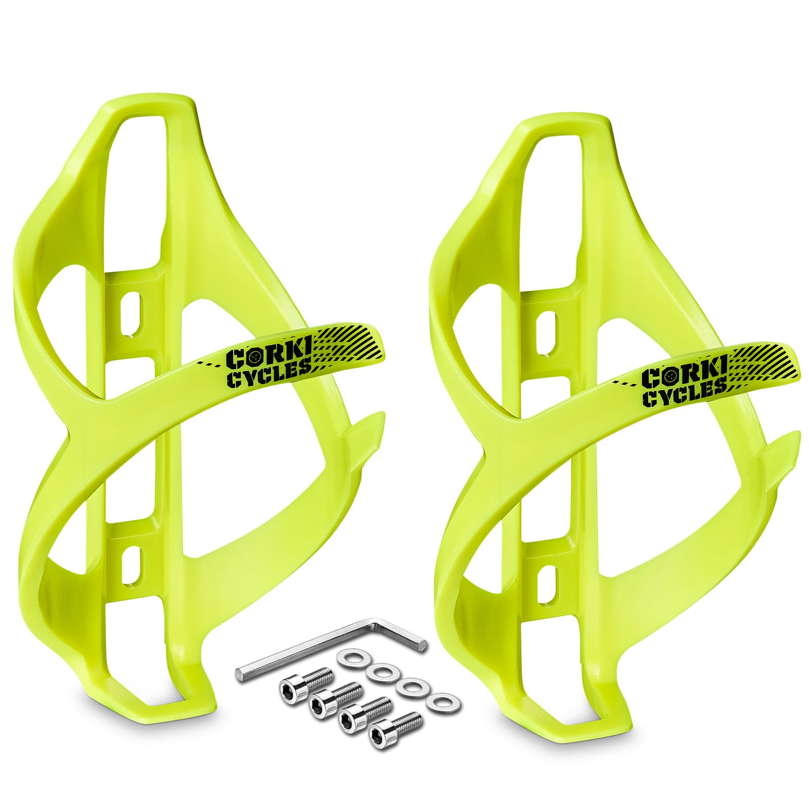 Corki Cycles Bike Water Bottle Holder, Right Side Pull Water Bottle Cage for Road & Mountain Bikes Yellow 2-Pack — image 1