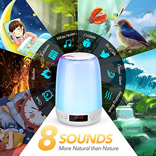 Kids Night Lights for Kids Room,Baby Night Light with White Noise,Color Changing Nursery Night Lights for Kid Sleep,Touch Battery Nightlight for Children with Bluetooth Speaker&Alarm Clock for Bedroom