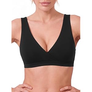 TRYWISH Nursing Bra for Breastfeeding Wireless V Neck Sleep Bra | Crossover Racerback Bralette with Wide Straps Pull Aside Cu