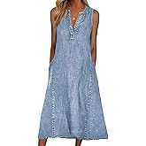 loveimgs Women Summer Sleeveless Denim Midi Dress Jean Jumper A Line Tunic Sundress Western Long Shift Tank Dress 2025