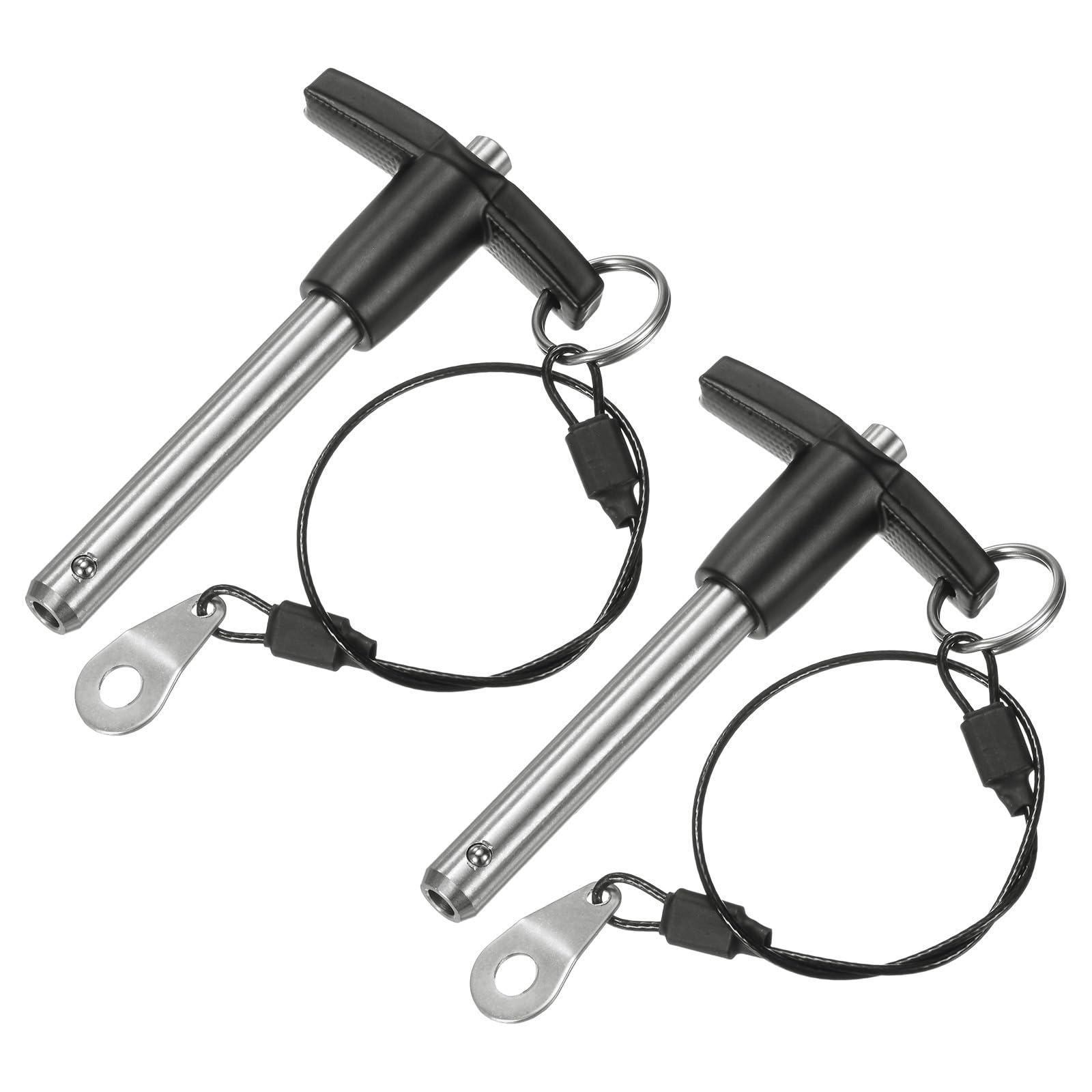 M METERXITY 2-Pack T Handle Lock Pins, 3/8"(9.5mm) Dia. 1-31/32"(50mm) Usage Length Push-Button Quick Release Locking Pins W Lanyard for Speaker/Aviation/Gym/Machine [304 Stainless Steel]