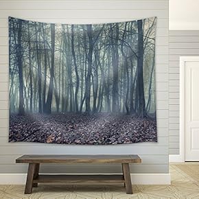 Foggy Evening in The Autumn Forest - Fabric Wall Tapestry Home Decor - 51x60 inches