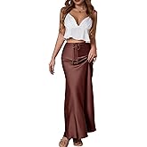MOROUTLINE Women’s Silk Satin Skirts Long Maxi Drawstring A-Line Fall Elegant Cocktail Party Wedding Mermaid Midi Skirt
