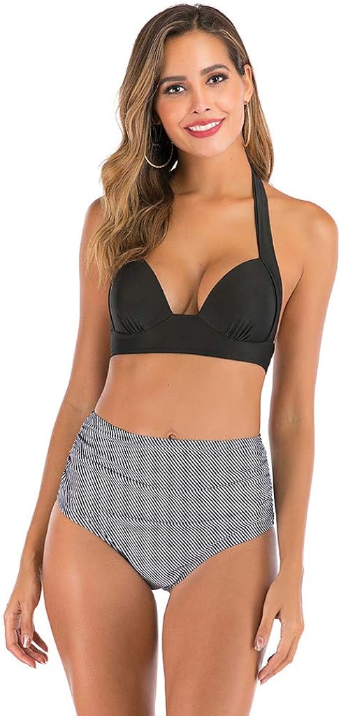 Women's Snakeskin Ring Linked Top with High Waist Bikini Set Swimwear Beach Wear EAZsyn8