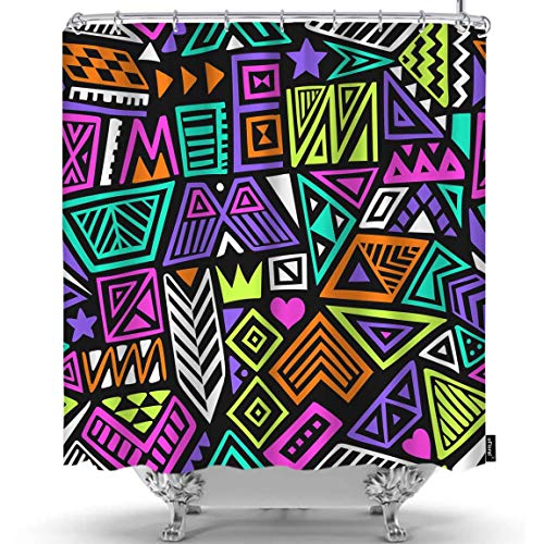 oFloral Geometric Shower Curtain Menphis Sport Cool Shapes Lines Zigzag Space Decorative Fabric Shower Curtains Liner with Hooks Home Decor for Bathroom Shower Bathtub 36X72 Inch