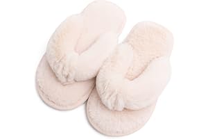 TECHCITY Boys Girls Fuzzy Flip Flop Slippers Kids Cute Soft Comfy Open Toe Fluffy Slip On Thong Flat Sandals House Home Fur Slides Indoor Outdoor