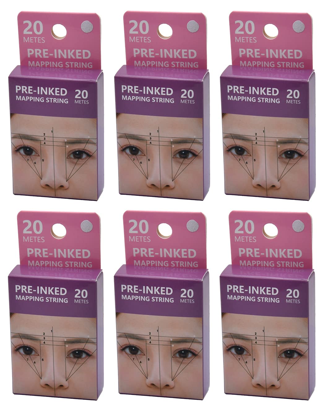 XIAOYU 20M Pre-Inked Mapping String, Eyebrow Mapping Thread, Measuring Tool for Marking Symmetrical Eyebrows, Pack of 6, White Ink