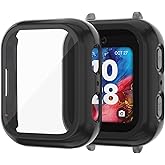 NewJourney Compatible with Bark Watch Screen Protector, 2 Pack Bumper Case with Scratch-Resistant Tempered Glass Cover, Kids Smartwatch Accessories (Black+Black)