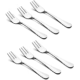 HornTide 6-Piece Dessert Forks Set 3 Tines Fruit Salad Fork Flatware Stainless Steel Mirror Polishing 5.5-Inch 14cm