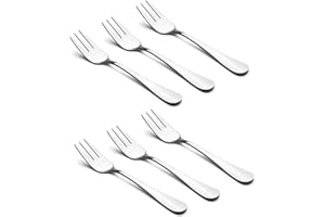 HornTide 6-Piece Dessert Forks Set 3 Tines Fruit Salad Fork Flatware Stainless Steel Mirror Polishing 5.5-Inch 14cm