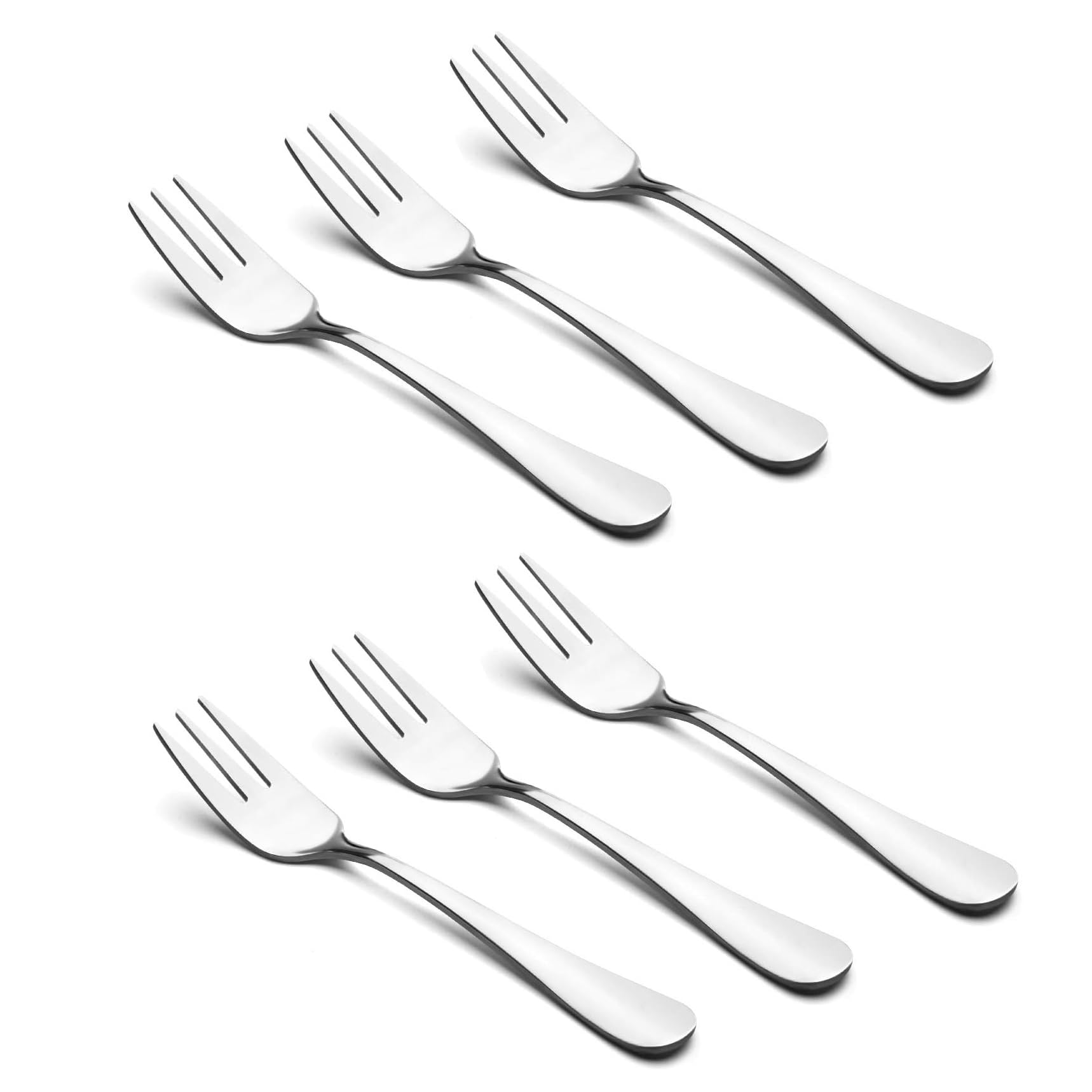 HornTide 6-Piece Dessert Forks Set, 3 Tines Fruit Salad Fork Flatware Stainless Steel Mirror Polishing 5.5-Inch 14cm, Ideal for Home Kitchen and Restaurant