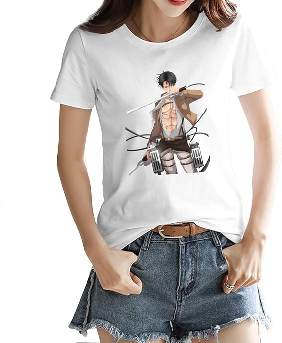 Amazon リヴァイ アニメ シャツ レディース 半袖 服 綿 アニメtシャツ おもしろtシャツ 快適 カジュアル ファッション 誕生日 プレゼント 春夏 Tシャツ カットソー 通販