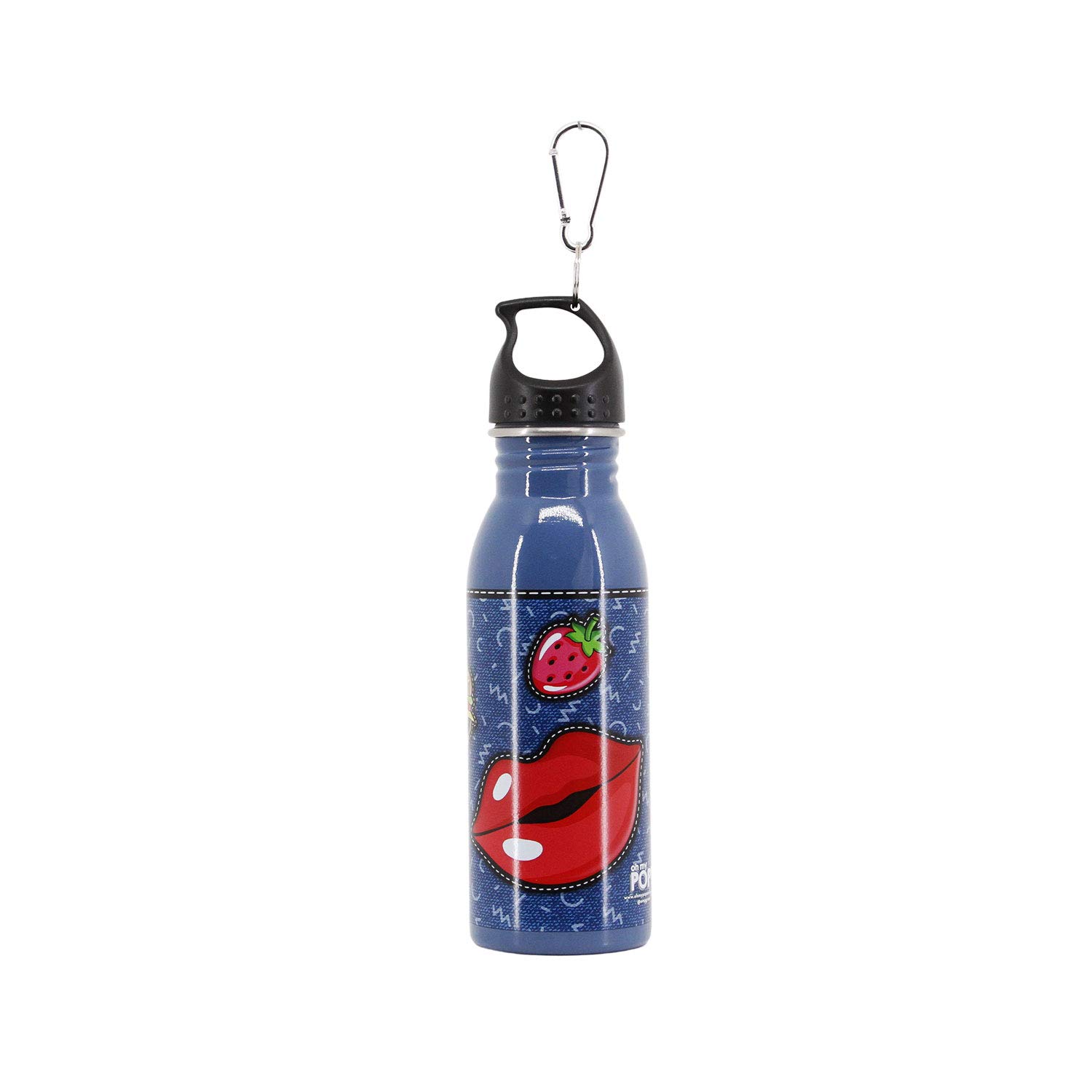 Oh My Pop! Patches-Water Bottle 500 ml, Dark Blue, 6.5 x 23.5 cm