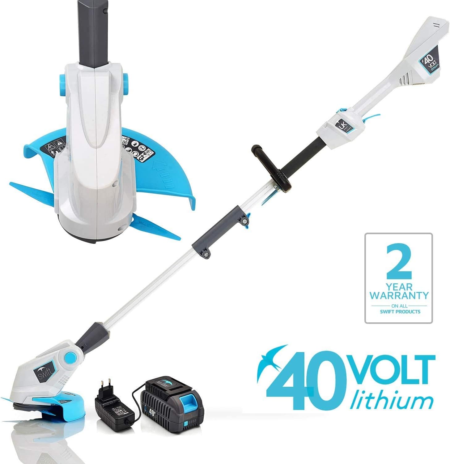 Swift 40V Cordless Grass Trimmer 9000 RPM 25 cm Cutting Width Lightweight Adjustable Top String Trimmers/Edger (String Strimmer + Blower + Battery+Changer) : Garden & Outdoor