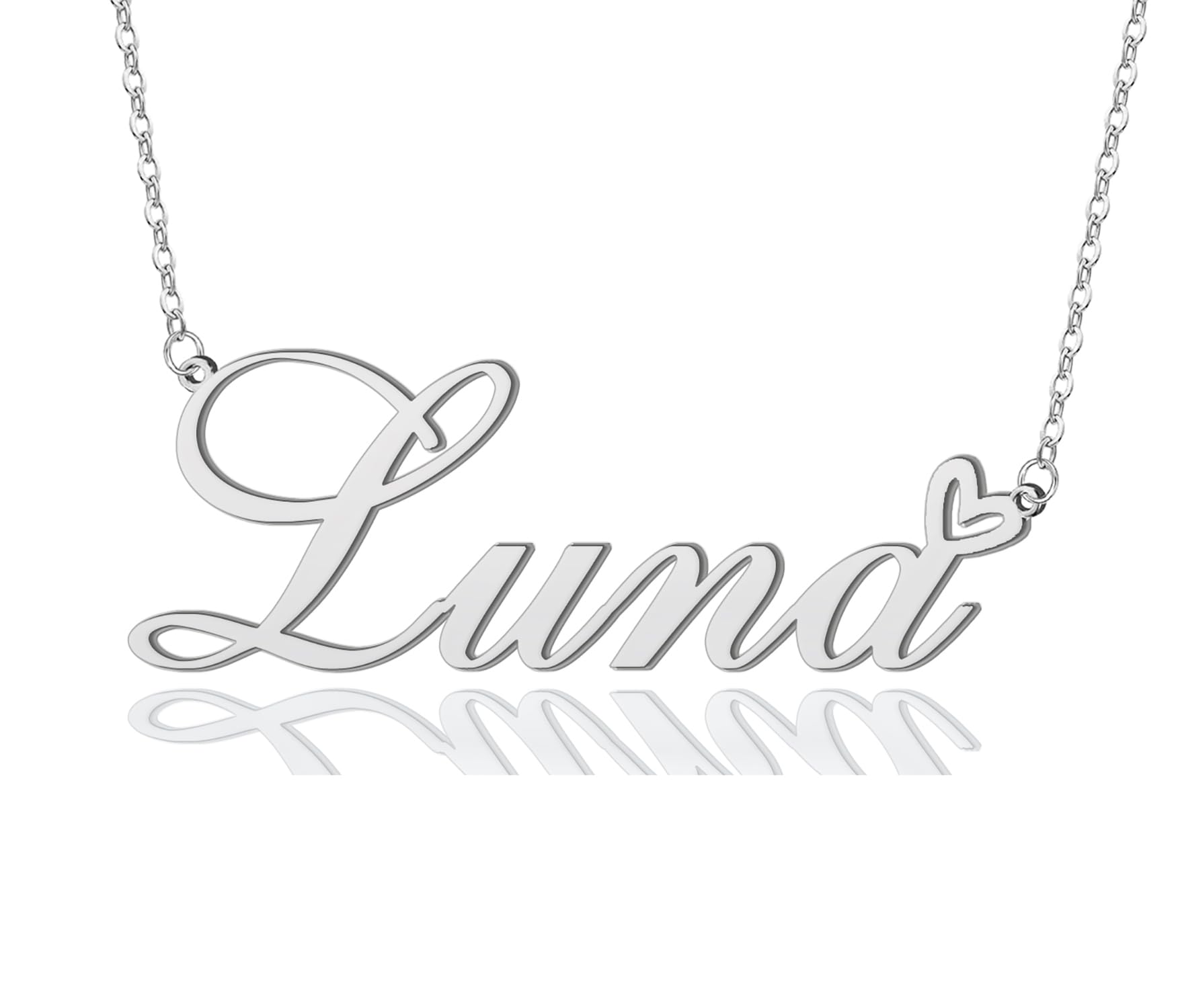 AOLO Luna Heart Name Necklace Silver Stainless