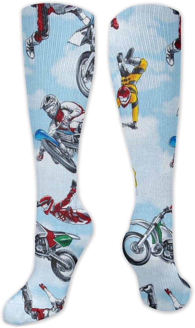 Blue Motorbike Motocross Women's Knee High Socks Polyester Soft Thick