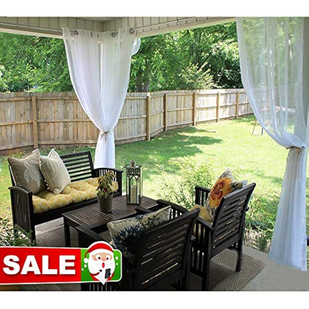 Outdoor Curtains White Sheer 96 Inches Long Waterproof For Patio