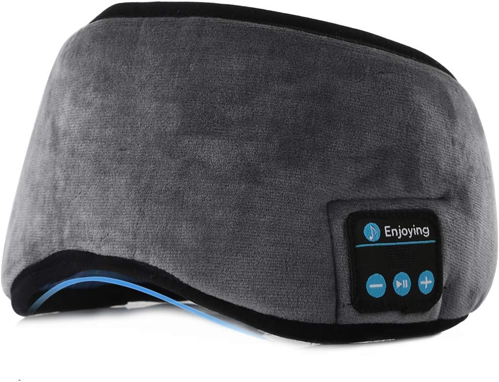 Wireless Bluetooth 5.0 Eyeshade, Night Sleep Bluetooth Eye Mask Sleeping Music Headphone Built-in Speakers High Fidelity Stereo Shock Bass, Men Women ligent Earphone Blindfold(Gray)
