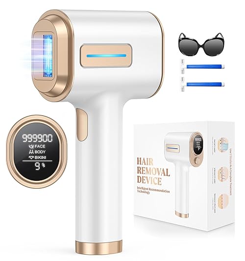 Haarlosy IPL Laser Hair Removal Device - 3X Faster & Painless, at Home IGBT Laser Hair Remover for Women and Men, Upper Lip, Armpit, Bikini Line and Body, 9 Levels, Auto & Manual Modes