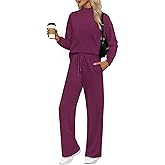 WIHOLL Two Piece Sets for Women Fall Outfits Lounge Sets Mock Neck Tops Wide Leg Pants Vacation Travel Airport Outfits
