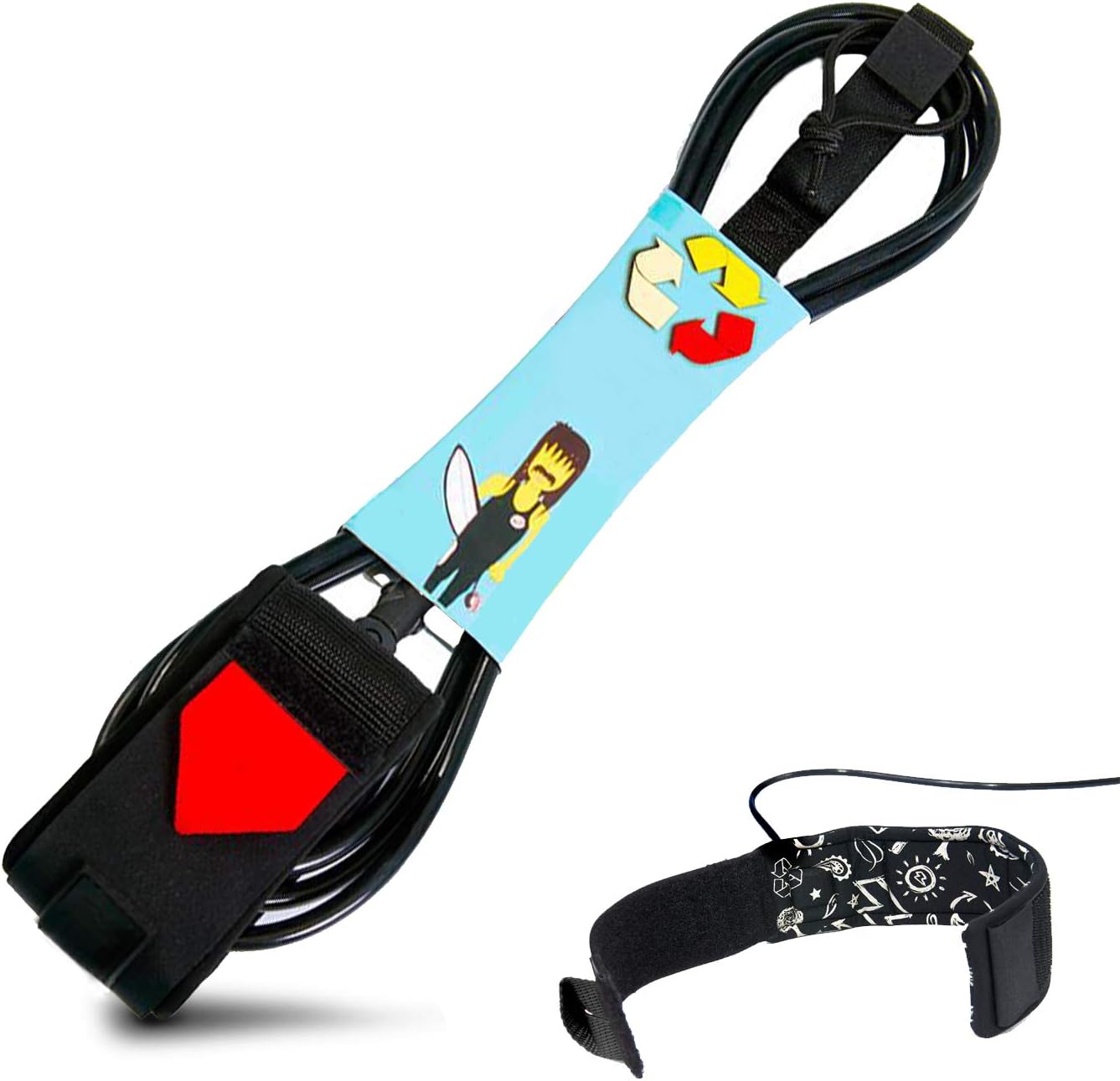 Wave Tribe ECO Surfboard Leash 'Strong Like Bull Never Break' - Premium Surf Leash Leash - Stainless Steel Triple Swivel, Rail Saver, Key Pocket, Leash Rope, Good for Planet, Heal The Oceans Campaign
