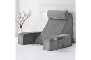 Vekkia Reading Pillow for Adults – Ergonomic 45° Wedge Back Support Chair for Sitting in Bed, XL Side Pockets, Perfect for Working, Gaming, Watching TV, Relaxing, or Recovery, Great Gift Idea, 19”