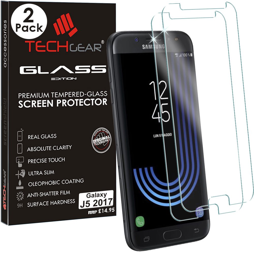 TECHGEAR [2 Pack] GLASS Edition for Galaxy J5 2017 (SM-J530 Series) - Genuine Tempered Glass Screen Protector Guard Covers Compatible with Samsung Galaxy J5 2017 (SM-J530 Series)