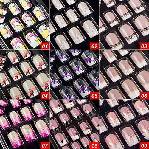 44 Style Options 24Pcs Per Set Acrylic Full Cover Nail Tips False Nail Art With Glue Artificial Pre Designed Fake Nail Tips 40