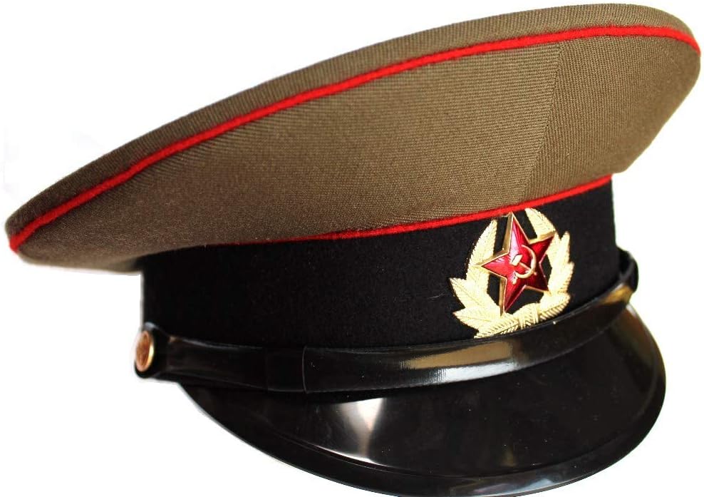 Amazon Com Soviet Ussr Army Military Hat Cap Original Soviet Red Star Badge Russian Size 57 Us 7 1 8 Sports Outdoors