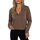 Totatuit Women Half Zip Up Cropped Lapel Sweatshirt Quarter Zipper Casual Long Sleeve Tops Fall Trendy Clothes