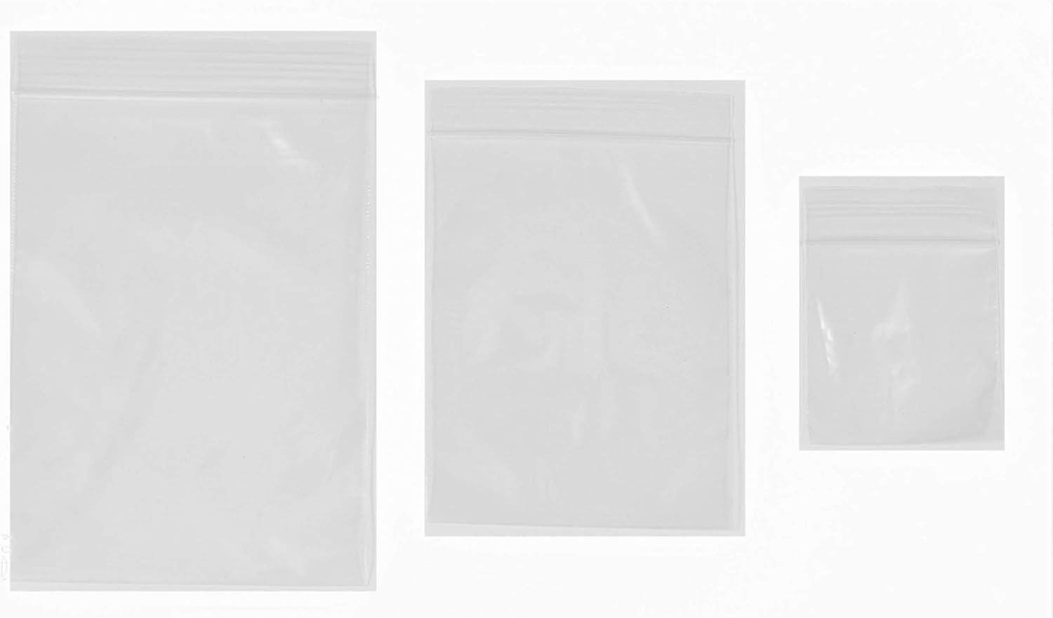 TP4U, 300 Assorted Grip Seal Bags, Plain little small resealable self seal Plastic baggies, 100 Each of 3 Sizes