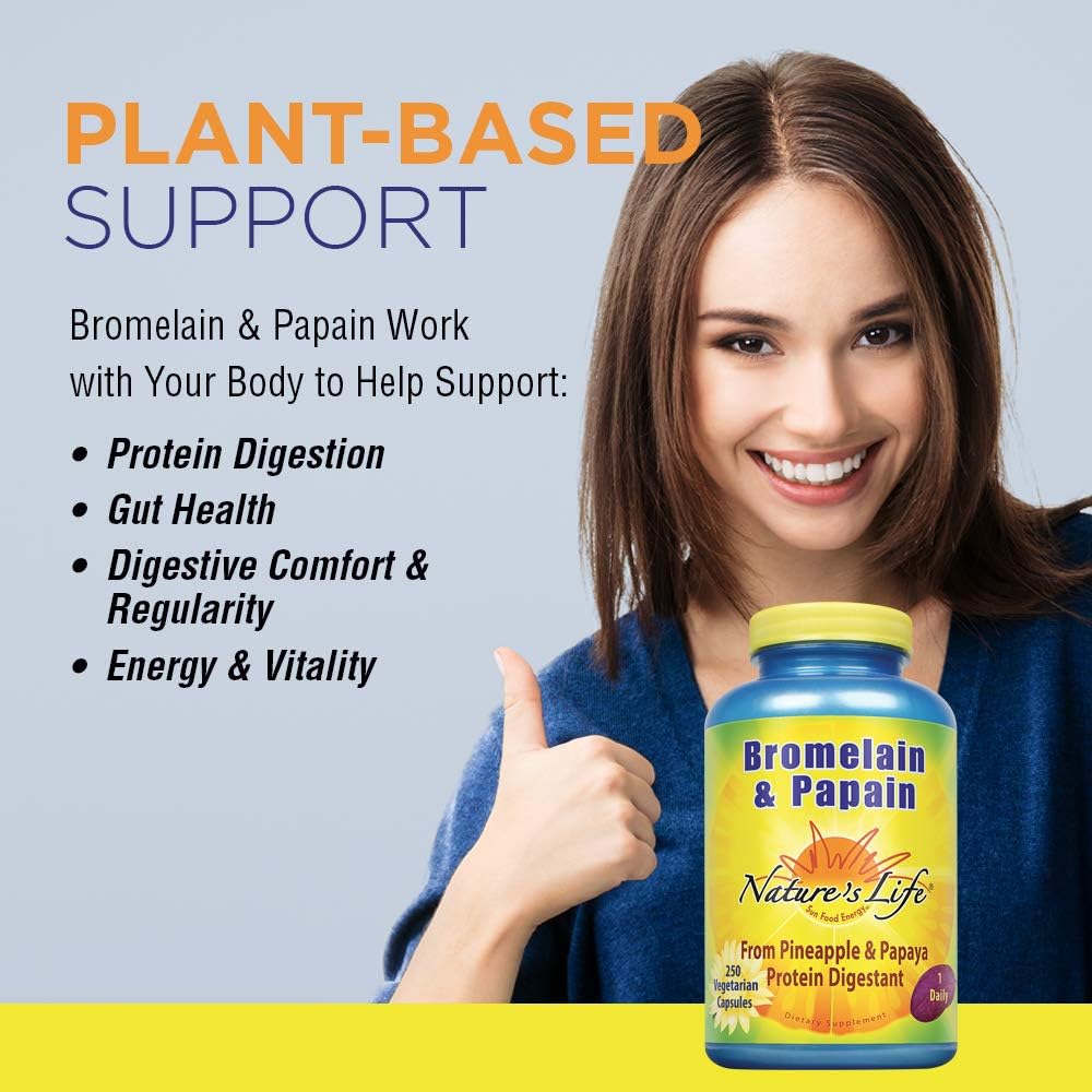 Nature's Life Bromelain & Papain from Pineapple & Papaya , 250/250 Mg, 250 Vegetarian Capsules: Health & Personal Care