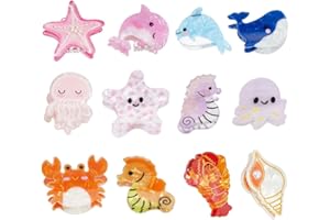 AHANDMAKER 12Pcs 12 Styles Sea Animals Small Hair Claw Clips for Thin Hair Mini Ocean Hair Clip Ocean Animal Starfish Whale O