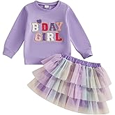 SAYOO Toddler Girls Birthday Outfits Birthday Girl Embroidery Letter Sweatshirt Tops+Rainbow Layered Tutu Skirt Fall Clothes