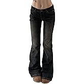 Women Bell Bottom Jeans Stretchy Flare Mid Rise Embroidery Vintage Denim Pants 90s Outfits Y2k Clothes