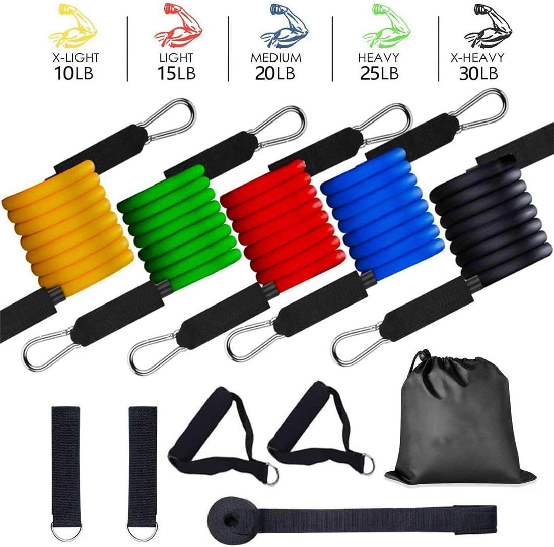 Exercise Resistance Bands Set Stackable up to 100 lbs, Workout Resistance Tubes Stretch Fitness Home Set with Door Anchor, Handles, Carry Bag, Ankle Straps for Sports Weight Lifting Yoga Pilates Abs