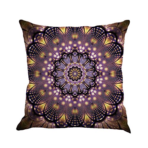 BEGOO Cotton Linen Cloth Square Cozy Throw Pillow Case Décor Cover, Circular Patterns Series, 18" x 18" with Hidden Zipper Closure for Sofa Bed Counch Decoration, 4 pack