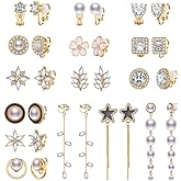 Jannisa 15 Pairs Clip on Earrings Set for Women Teens Simulated CZ Pearl Clip on Earrings for Women Hypoallergenic Non Pierced Earrings Jewelry Gift