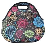 Neoprene Lunch Tote Bags, YOUKEE Thick Insulated Lunch Bag Reusable Outdoor Travel Picnic Lunch Handbags with Zipper for Kids Adults Girls Women Nurse, Colorful Paisley
