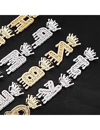 HECHUANG - Colgante de micropavé de diamantes de imitación con diseño de letras de burbujas, para hombre y mujer