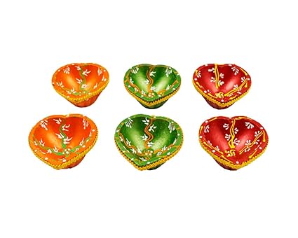 Kriti Creations New Traditional Clay Diya 6 Pcs Set Multicolour for Diwali | Navratri Puja|Festival Decoration