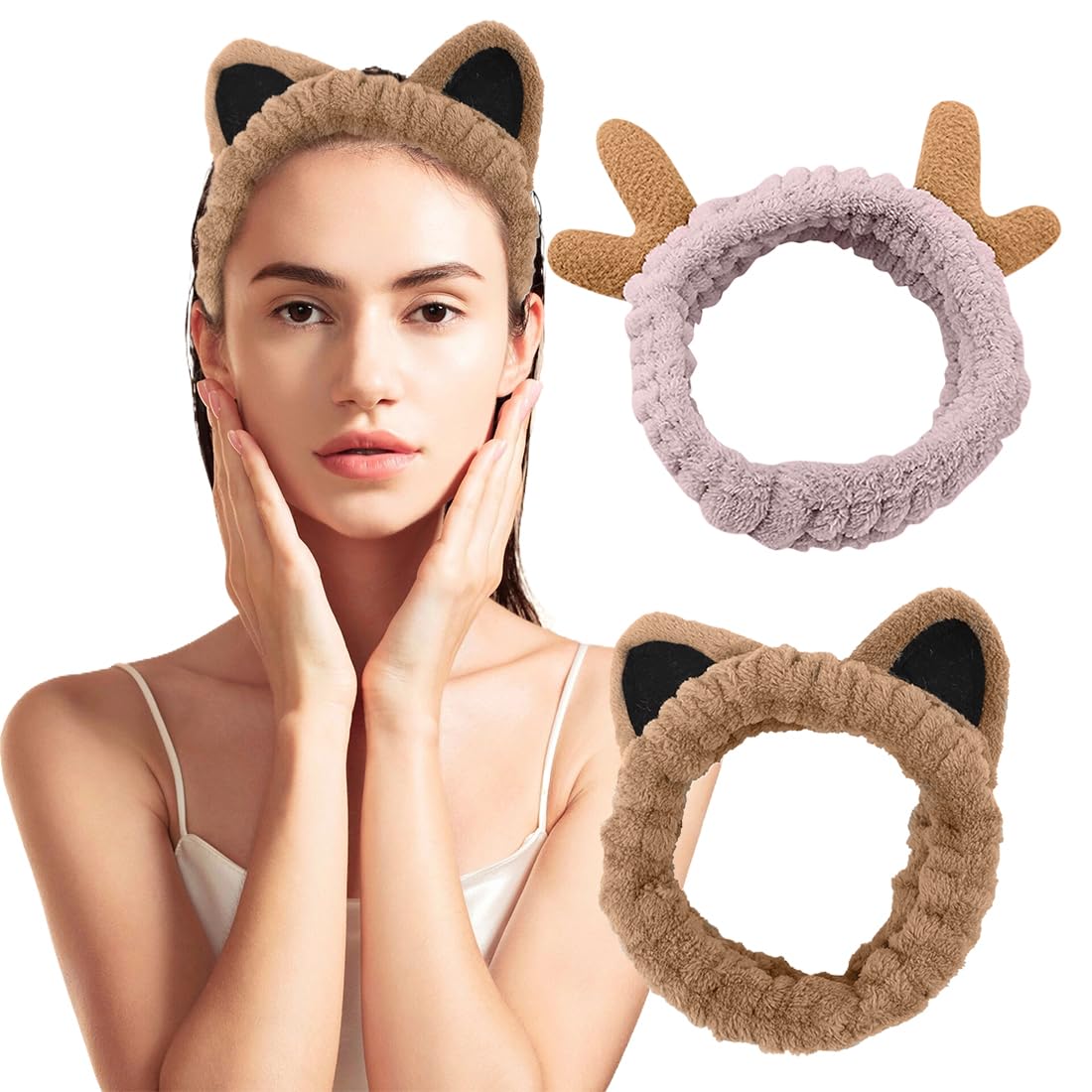 LSUWDE 2 Pack Face Wash Headband, Hair Band for Makeup, Spa Headband, Cosmetic Headband, Elastic Coral Fleece Hair Bands, Coral Fleece Makeup Headband, for Wash Face Spa Yoga Sport Beauty