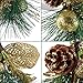 TINGOR 4 Pack Gold Glitter Christmas Picks with Artificial Pine Cone and Leaves for Christmas Flower Arrangements Wreaths and Holiday Decorations