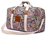 Malirona Canvas Weekender Bag Travel Duffel Bag for Weekend Overnight Trip (Purple Flower)