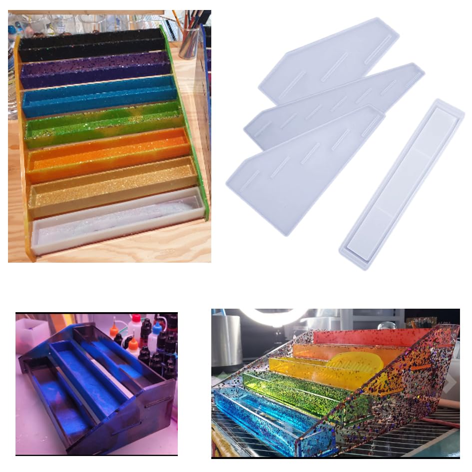 iSuperb 4 pcs Resin Shelf Moulds Silicone for Making Rack Organizer of 3 Layers 5 Layers 7 Layers, Epoxy Resin Casting Moulds for DIY Storage Organizer Rack Makeup Display
