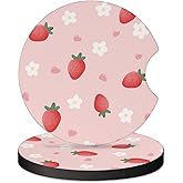 2 Pcs Car Cup Coasters, Cute Strawberry Universal Non-Slip Rubber Car Coasters for Cup Holders 2.75 inch, Car Interior Accessories for Women