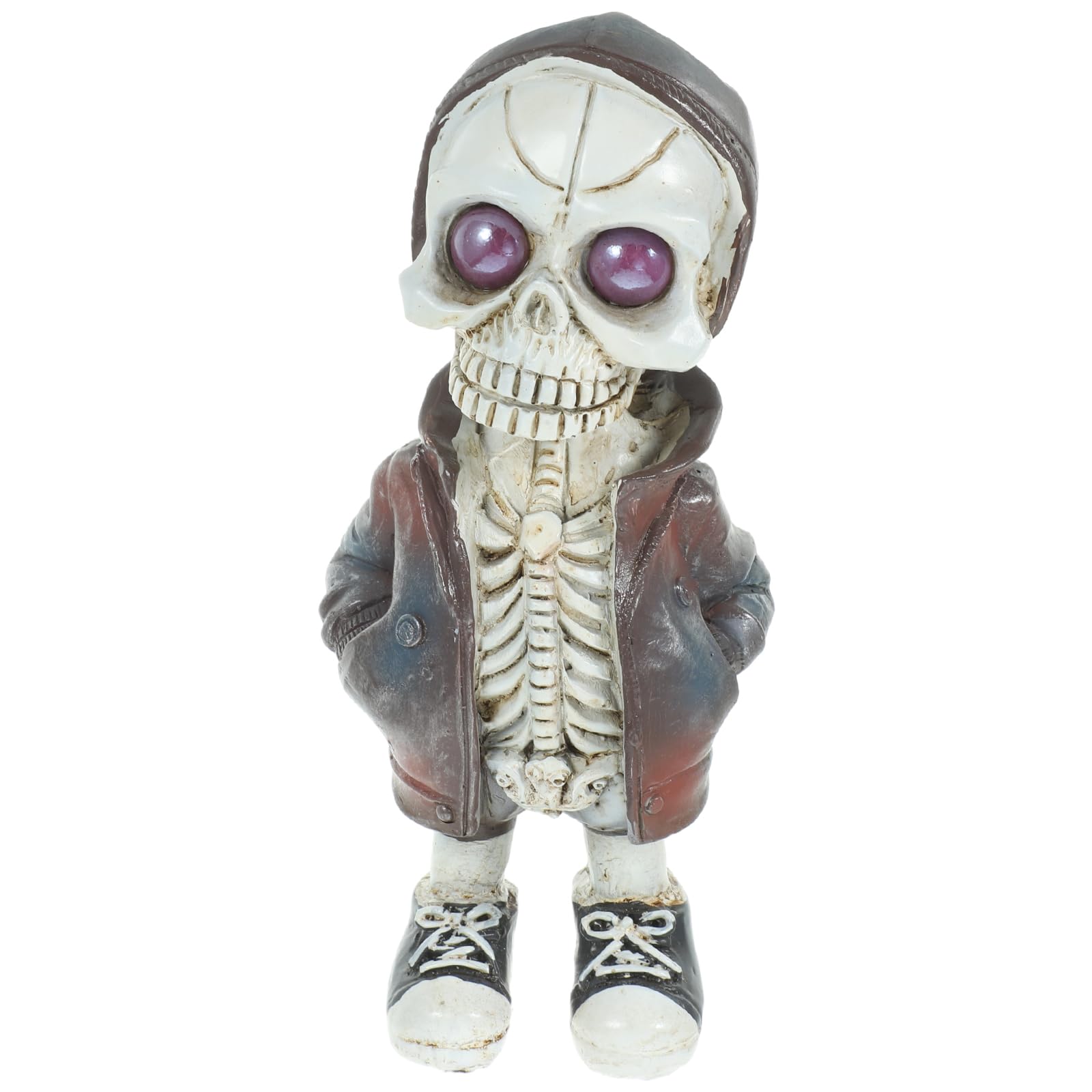 Amosfun Skeleton Doll Ornament with Hoodie Resin Halloween Skeleton Decoration for Home and Garden Gothic Figurine for Seasonal Display