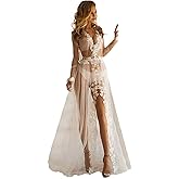 BATHGOWN Leaf Flower Lace Wedding Robe, Tulle White Sheer Lingerie Robe, Floor Length Photo Shoot Bridal Gown