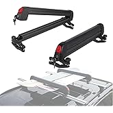 Ski and Snowboard Roof Racks, Ski Roof Racks with Anti-Theft Lock Racks Carrier for Snowboard Universal Ski Top Holder Fits for Square/Round/Aero/Oval Cross Bars, Black